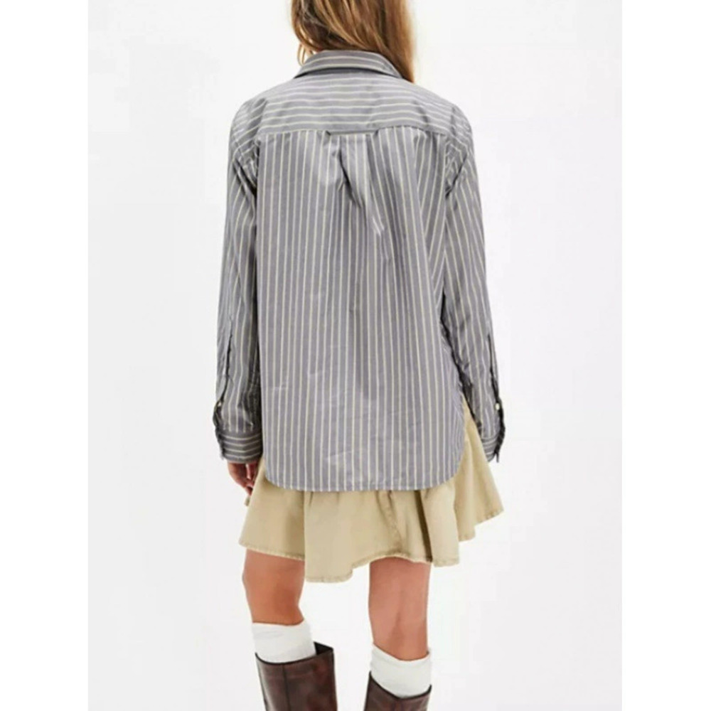 ZARA Spring Summer Loose Spread Collar Striped Long Sleeve Casual Commuter Shirt